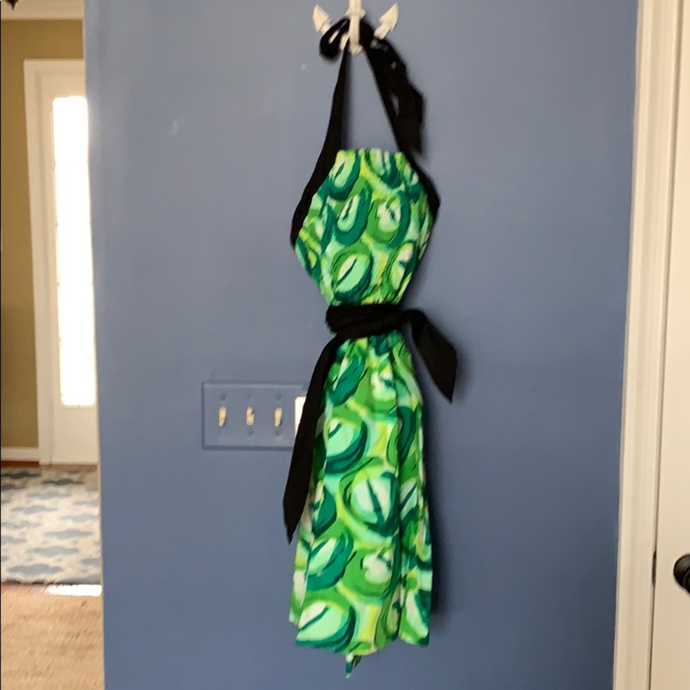 Anthropologie smocked halter green/black, pockets